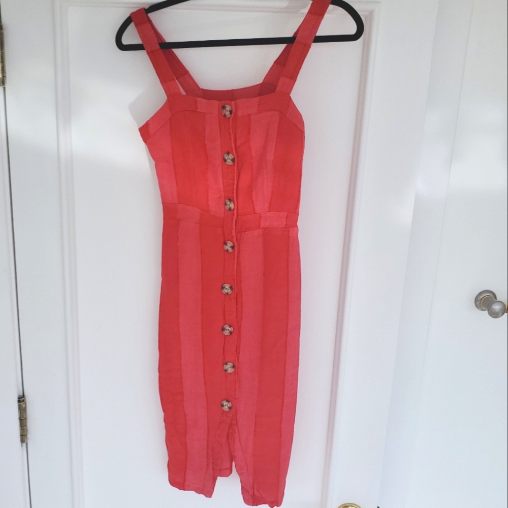 Urban Romantics Linen/cotton Red Button down Summer Dress